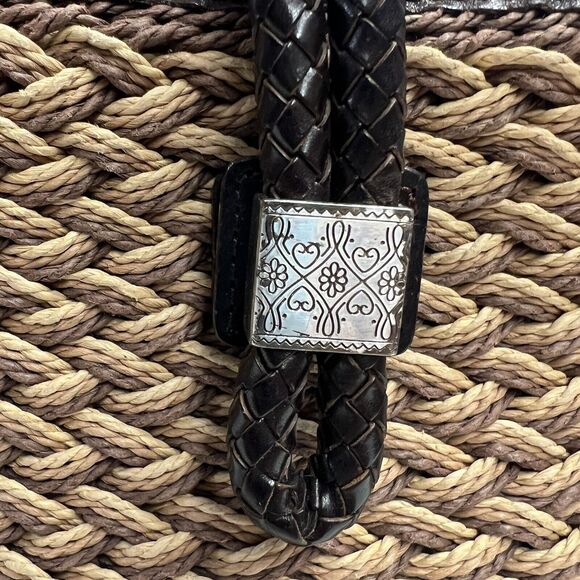 Vintage Brighton Crossbody Tan Cream Jute Brown Woven Leather Crossbody Strap - Picture 8 of 8